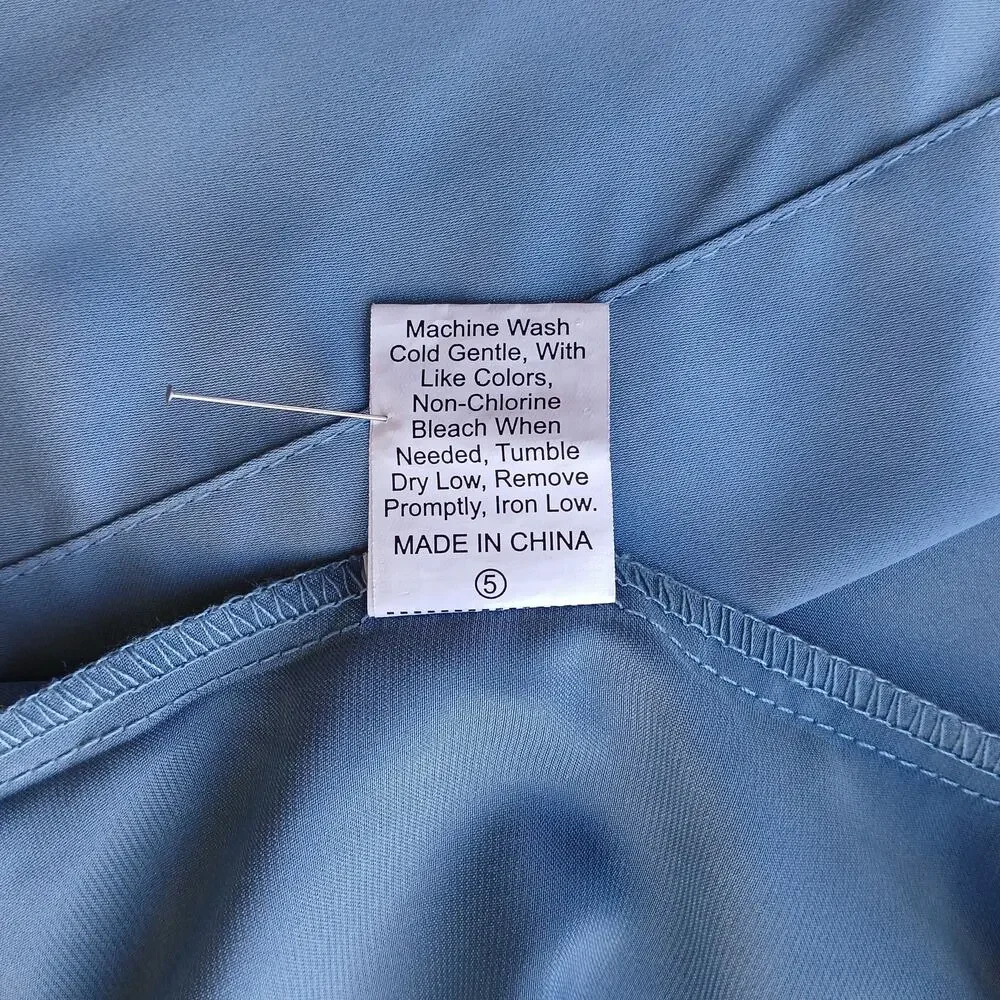 Blue Satin Lightweight Robe Men's Small shiny midi maxi kimono quiet luxury - Picture 9 of 16